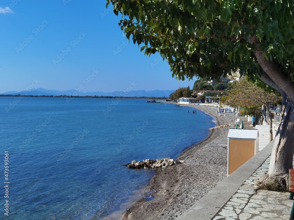 sea beach in menindi village tourist  resort in aitoloakarnania perfecture greece