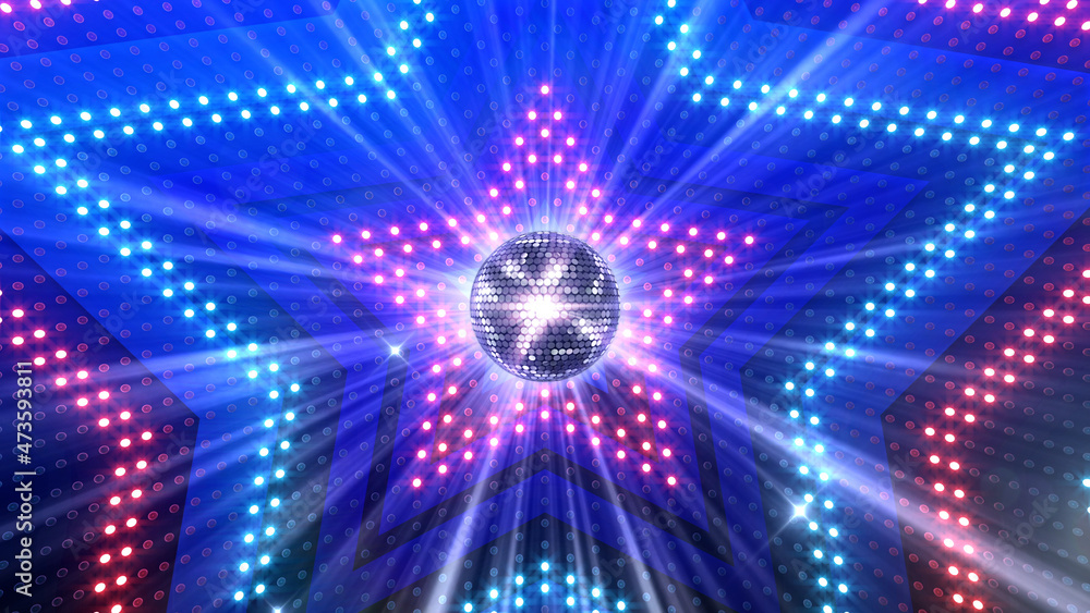 Mirror Ball Disco Lights Club Dance Party Glitter 3D illustration - obrazy, fototapety, plakaty 