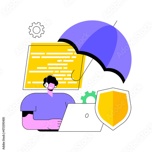 Cyber insurance abstract concept vector illustration. Cyber-insurance market, IT security, cybercrime risk data protection, information technology infrastructure, service attack abstract metaphor.