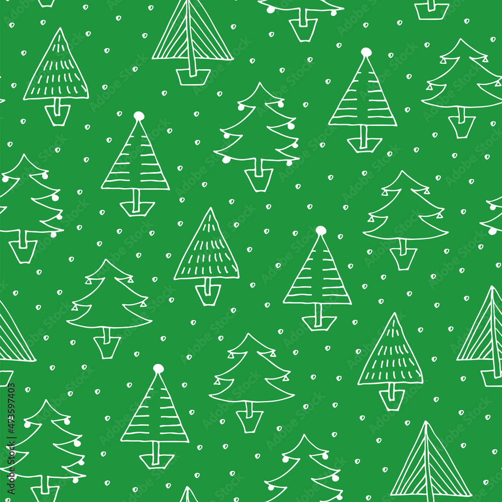 Christmas trees seamless pattern, hand drawn fir-tree winter background Christmas trees seamless pattern, hand drawn fir-tree winter background