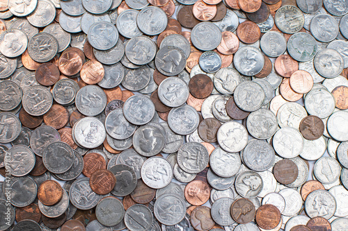 Pile of coins. American coins. Money