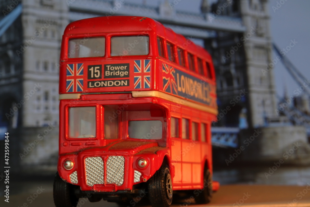 Classic English red double-decker toy bus