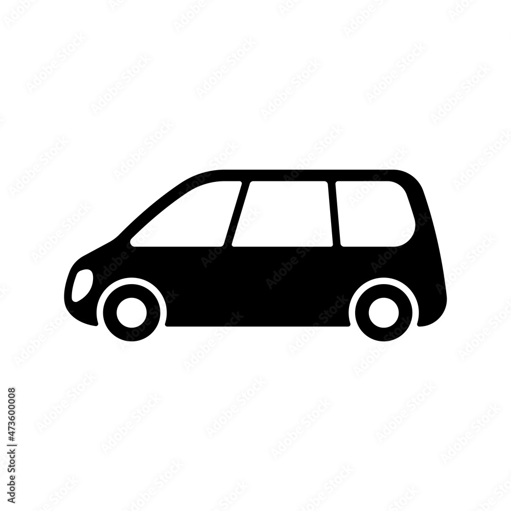 Minivan icon. Small passenger car. Black silhouette. Side view. Vector simple flat graphic illustration. The isolated object on a white background. Isolate.