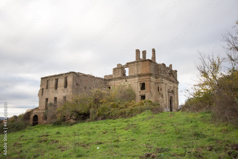 Ruins of Baroque Church of San Bonaventura in The ruins of ancient Monterano,Canale Monterano,Italy.Historical