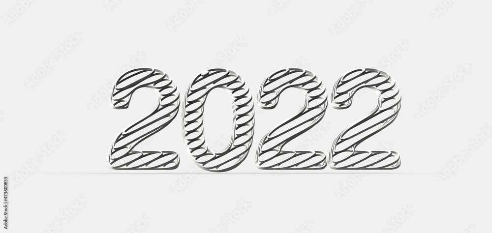 year 2022. 3D illustration numbers isolated white background