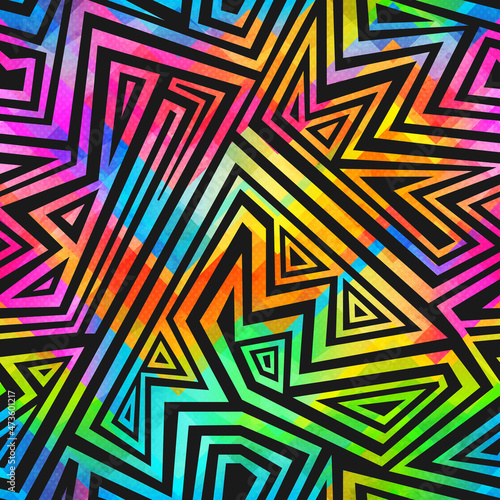 Psychedelic color geometric seamless pattern.