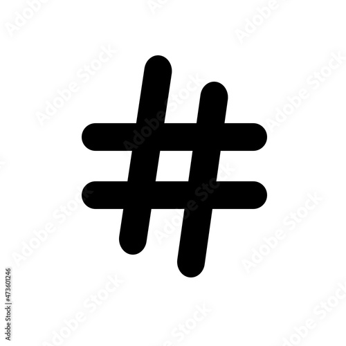 Hashtag icon black. Vector illustration isolated on white background.