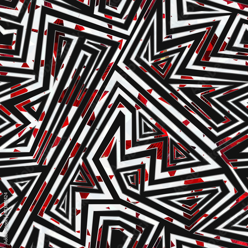 Tribal red color geometric seamless pattern.