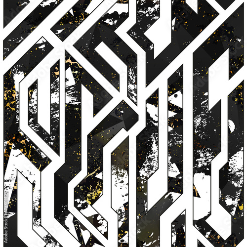 Urban geometric seamless pattern with grunge effect.