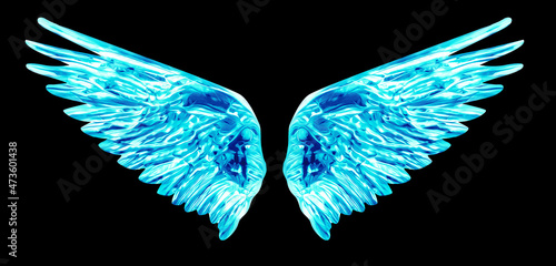 Frozen wings. Artistically designed ice wings on isolated background. 