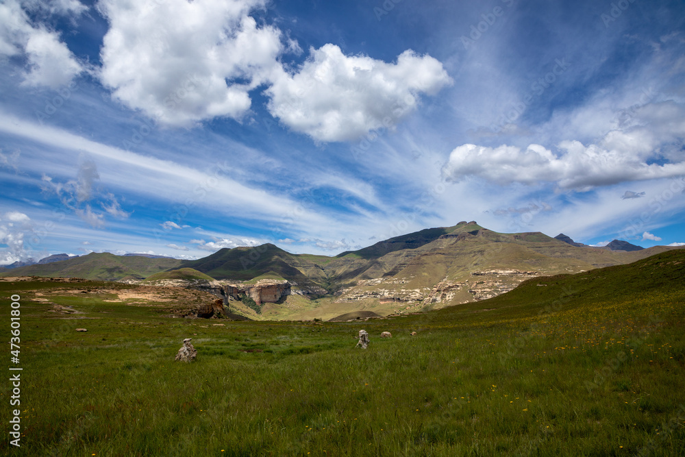 Landscape with mountains and sky in the Golden Gate Highlands National Park in South Africa