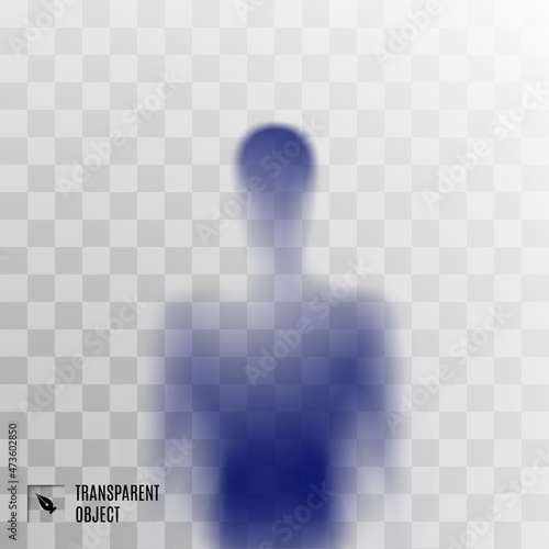 Shadow Blur of Blue Horror Man with Behind the Matte Glass. The Reflection of the Silhouette Through the Light. Illustration on Transparent Background