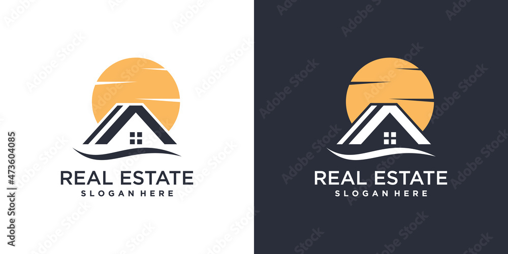 Real estate logo with sun beside house Premium Vector Real estate logo with sun beside house Premium Vector