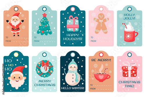 A set of Christmas and New Year gift tags