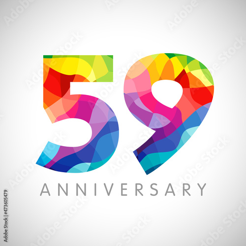 59th anniversary numbers. 59 years old logotype concept. Bright congrats. Isolated abstract graphic design template. Creative bg of 5 and 9 digits. Up to 59% off idea for discount and advertisement. photo