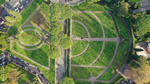 Aerial drone photo of Rome rose garden founded in 1931 offering unique and rare rose varieties from around the world built next to Monument to Giuseppe Mazzini and Circus Maximus  Rome  Italy