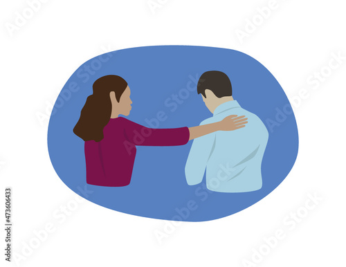 Psychological support and between man and women. Communication, kindness and consolation illustration. Flat vector illustration.