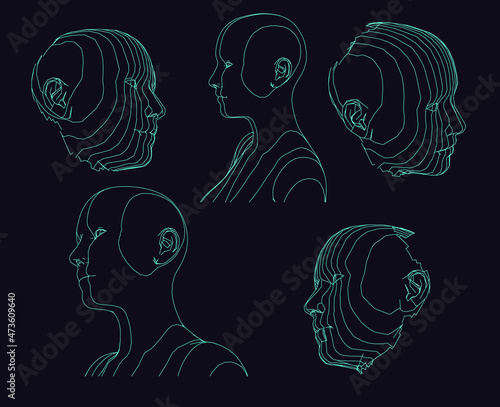 3D wireframe of a human head on dark background. Concept for Artificial intelligence and Neural Networks themes.