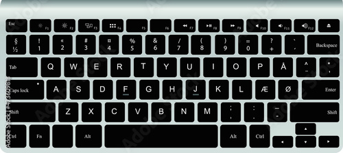 Danish black keyboard object on white background. Vector illustration