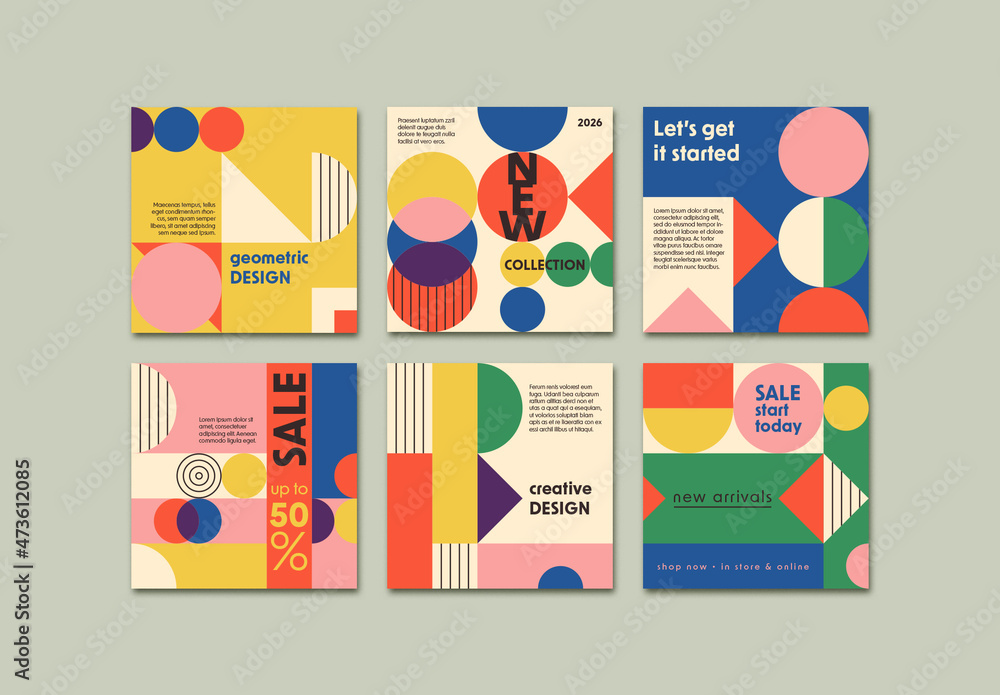 Bauhaus Social Media Post Layout Set Stock Template | Adobe Stock