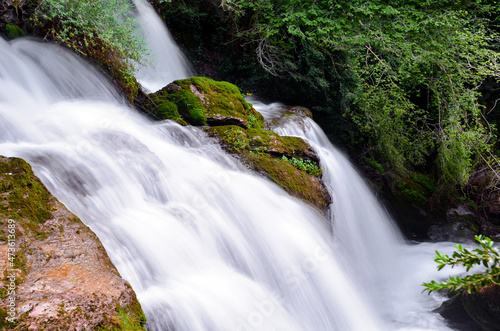 Images of waterfalls with silky effect of the source of the Llobregat river in Castellar de Nuch