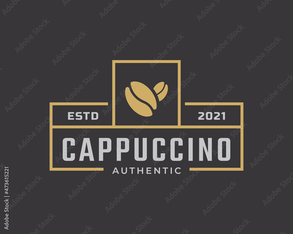 Vintage Emblem Badge Coffee Shop Logo with Cup and Coffee Beans Symbol in Retro Style Vector Illustration