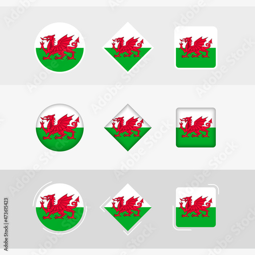 Wales flag icons set, vector flag of Wales.