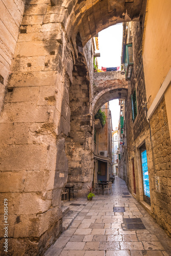 Fototapeta Naklejka Na Ścianę i Meble -  Street inside the Diocletian's Palace in historic centre of Split, Croatia, Europe.