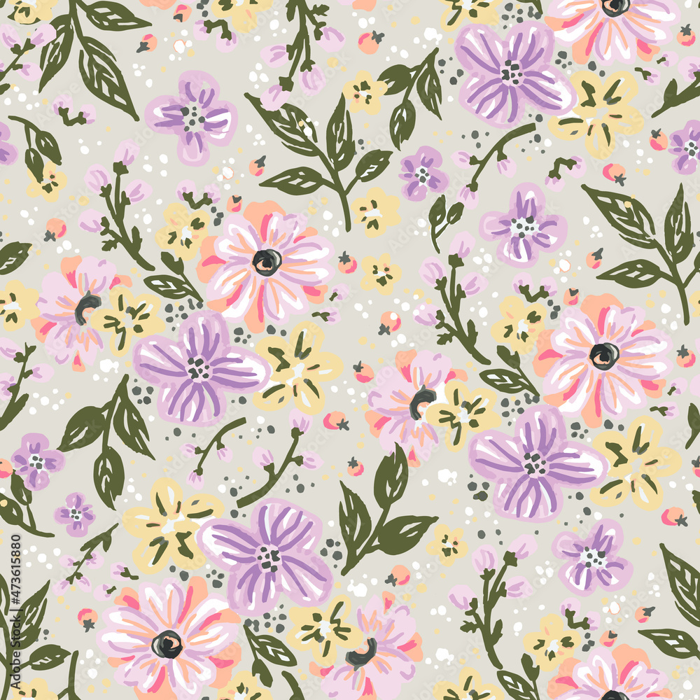 Floral seamless repeat tile pattern background on light taupe Floral seamless repeat tile pattern background on light taupe