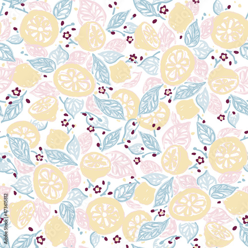 Light tone lemons seamless repeat tile pattern background on white