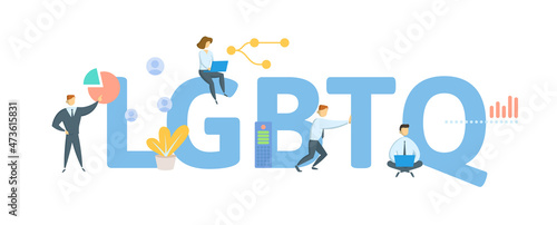 LGBTQ. Concept with keyword, people and icons. Flat vector illustration. Isolated on white.