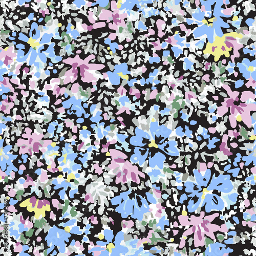 Abstract floral seamless repeat tile pattern background on black