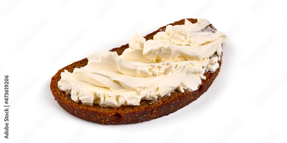 Cream cheese sandwich, isolated on white background. Cream cheese sandwich, isolated on white background.