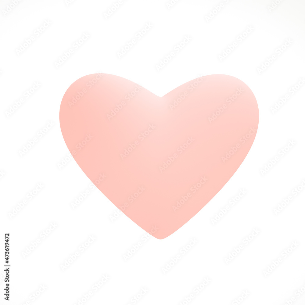 Minimalist style 3D illustration of pink heart as symbol of love isolated on white background
