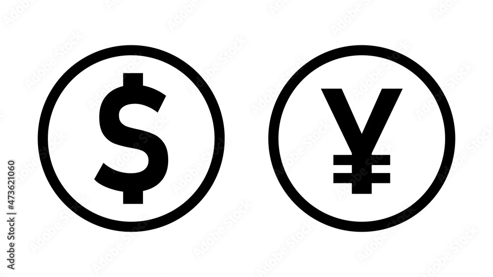 US Dollar Japanese Yen or Chinese Yuan Exchange Rate Currency Sign or Icon Set with a Coin Style Design. Vector Image. US Dollar Japanese Yen or Chinese Yuan Exchange Rate Currency Sign or Icon Set with a Coin Style Design. Vector Image.