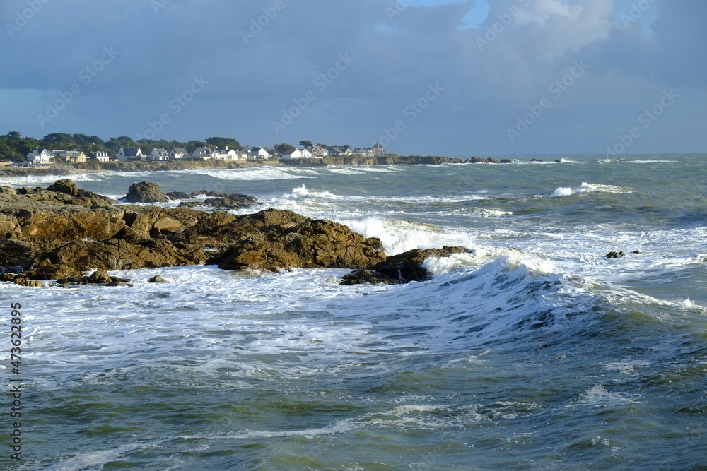 Some big waves at the rock coast 