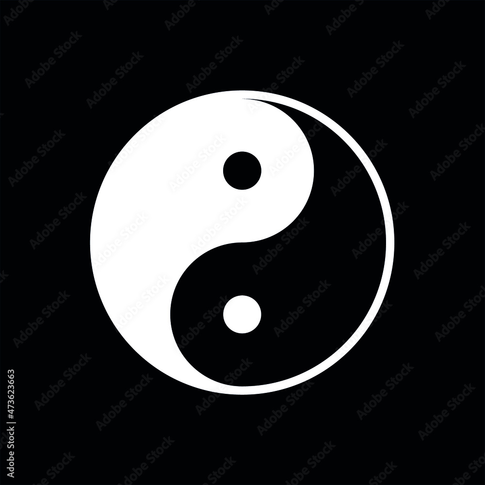 Black and white yin yang, circle. The symbol of opposite properties. Day and night. Isolated vector illustration on black and white background. Black and white yin yang, circle. The symbol of opposite properties. Day and night. Isolated vector illustration on black and white background.