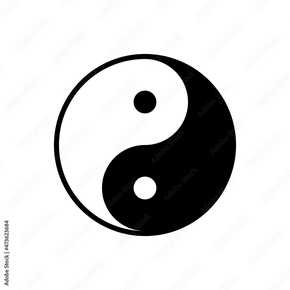 Black and white yin yang, circle. The symbol of opposite properties. Day and night. Isolated raster illustration on black and white background. Black and white yin yang, circle. The symbol of opposite properties. Day and night. Isolated raster illustration on black and white background.