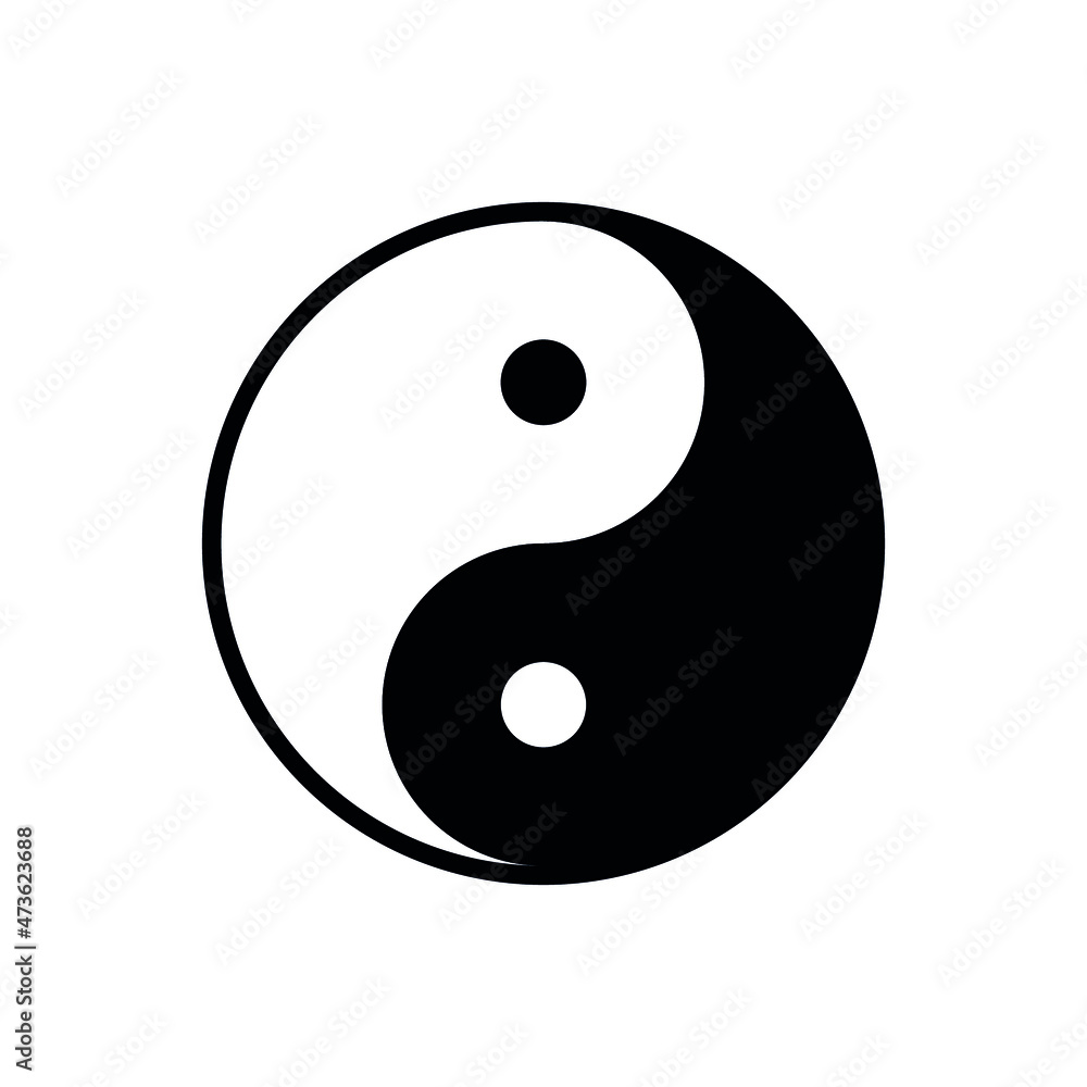 Black and white yin yang, circle. The symbol of opposite properties. Day and night. Isolated vector illustration on black and white background. Black and white yin yang, circle. The symbol of opposite properties. Day and night. Isolated vector illustration on black and white background.