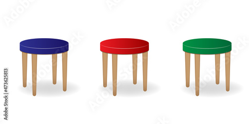 Obraz na płótnie set of vector chairs. Colorful three-legged chair isolated on white, collection of illustrations. Chair icons or design elements. w salonie