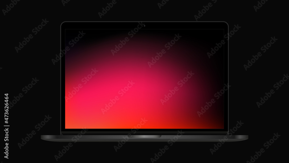 Realistic Laptop Mockup. Red Gradient Screen on black Notebook. Vector illustration