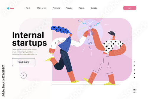 Startup illustration, website landing template. Concept of building new business