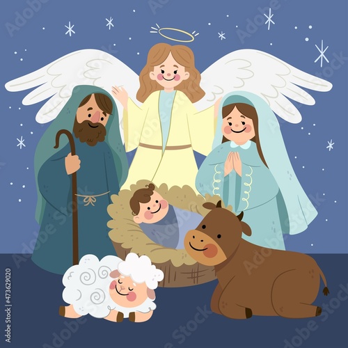 nativity scene flat vector design illustration