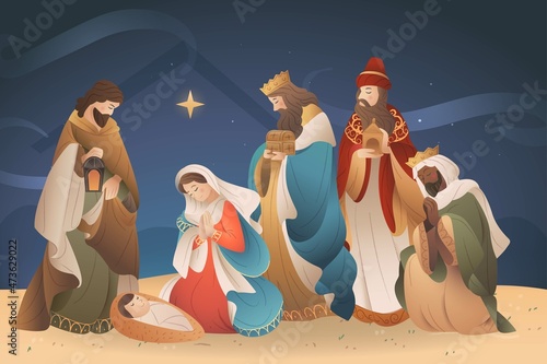 Leinwand Poster nativity scene concept hand drawn vector design illustration