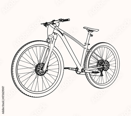 Mountain Bike. Vector Illustration in Outline Style.