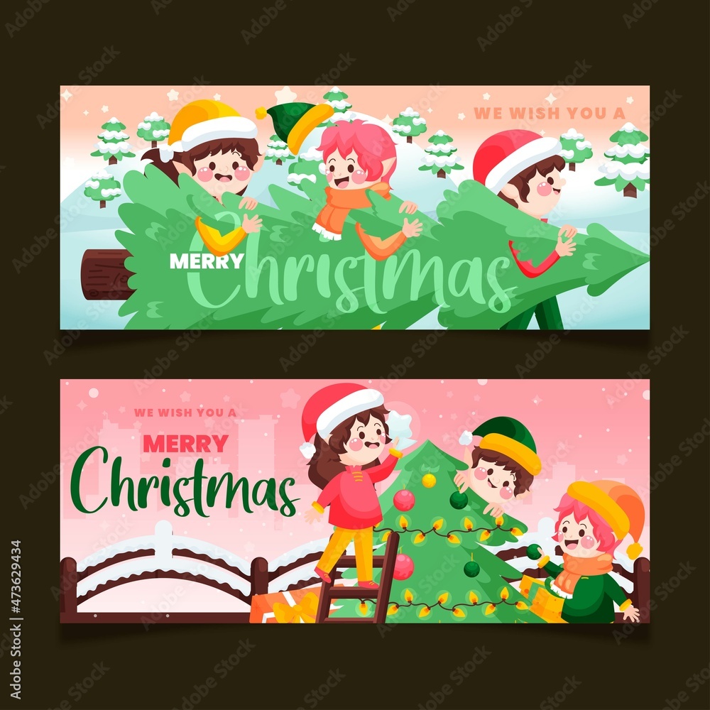 hand drawn christmas banners vector design illustration
