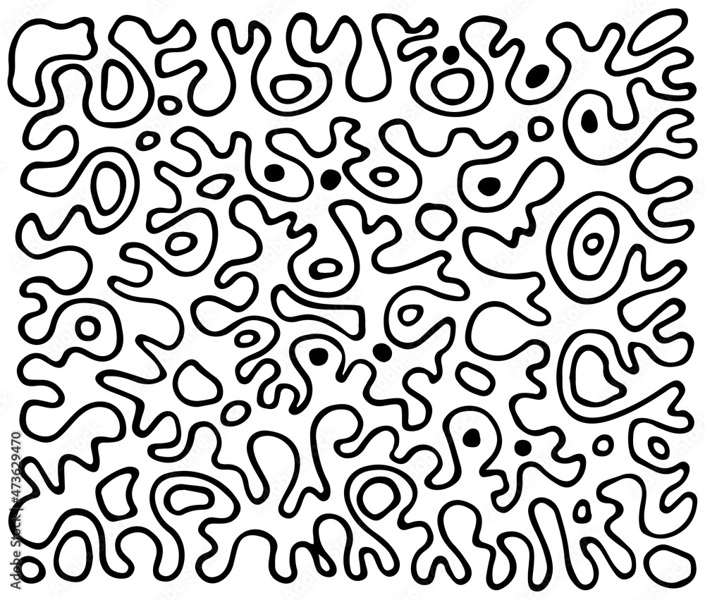 Abstract wave background. Floral pattern of doodle hand drawn lines. Black isolated outline on white background. Vector illustration