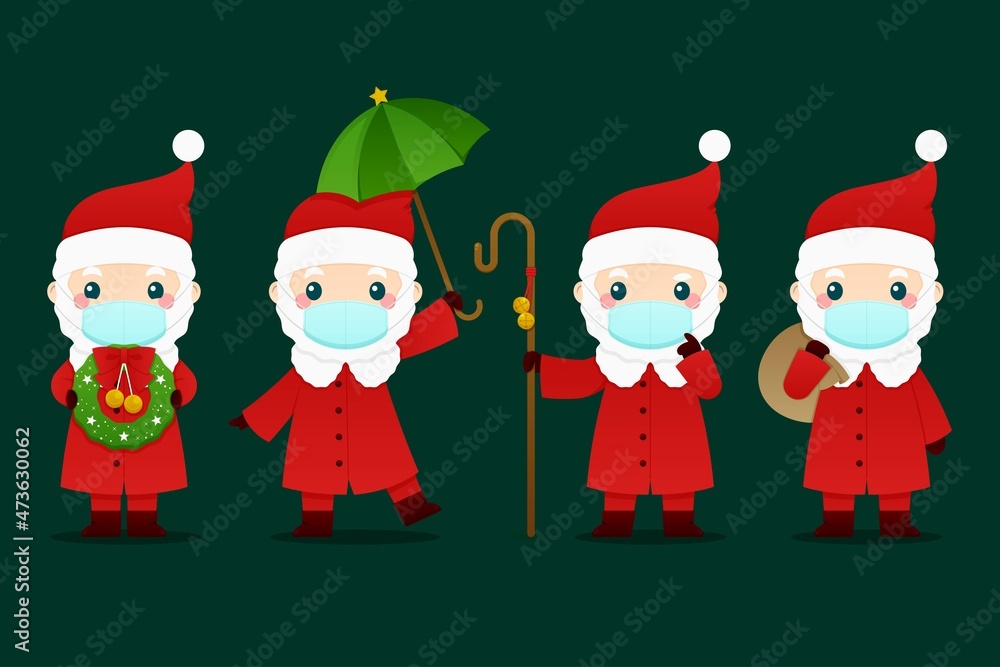 santa claus wearing face masks set vector design illustration santa claus wearing face masks set vector design illustration