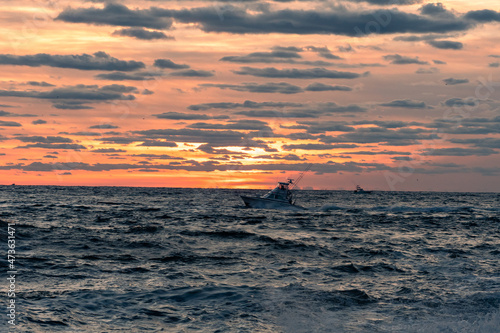 Fishing boat at sunrise of the New Jersey Coastline