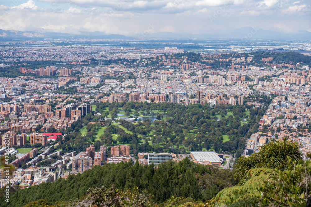 Obraz premium Usaquen locality, Bogota, Colombia, December 4, 2021. View of the Country Club De Bogota from the mountains.